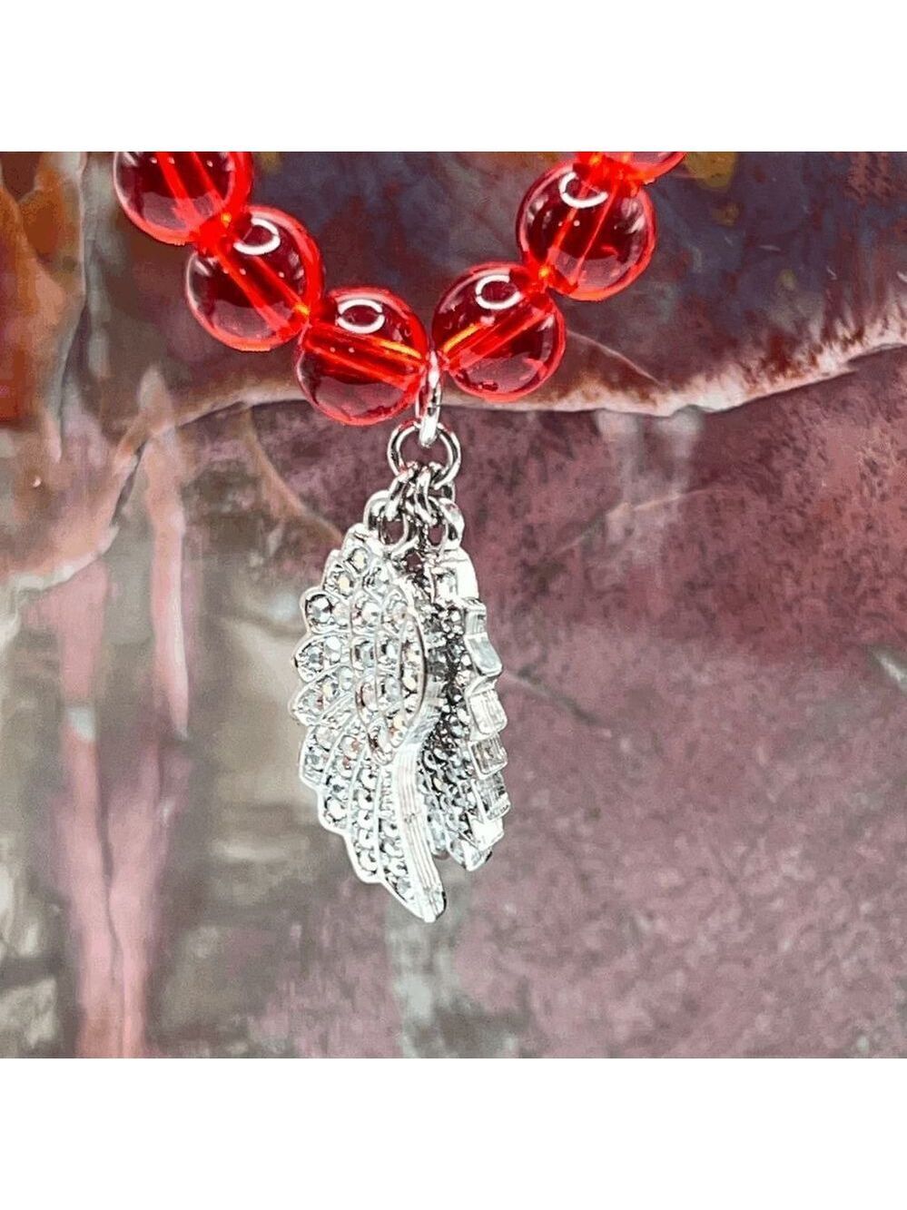 Kirks Folly Expect Miracles Angel Wing SIlver & Red Necklace